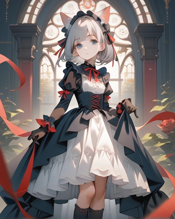 ((Highest quality)),(Ultra-high resolution),(Super detailed),(Detailed Description),((The best CG)),(masterpiece),Highly detailed art,(Art with precise detail:1.5), ((mysterious:1.7)),(Pale Skinned Maid:1.6),(Intricately detailed maid outfits:1.5),(Expressionless:1.5),(Condescending Gaze:1.2),(Pigeon Blood Eyes:1.6), (Gothic Horror:1.7)