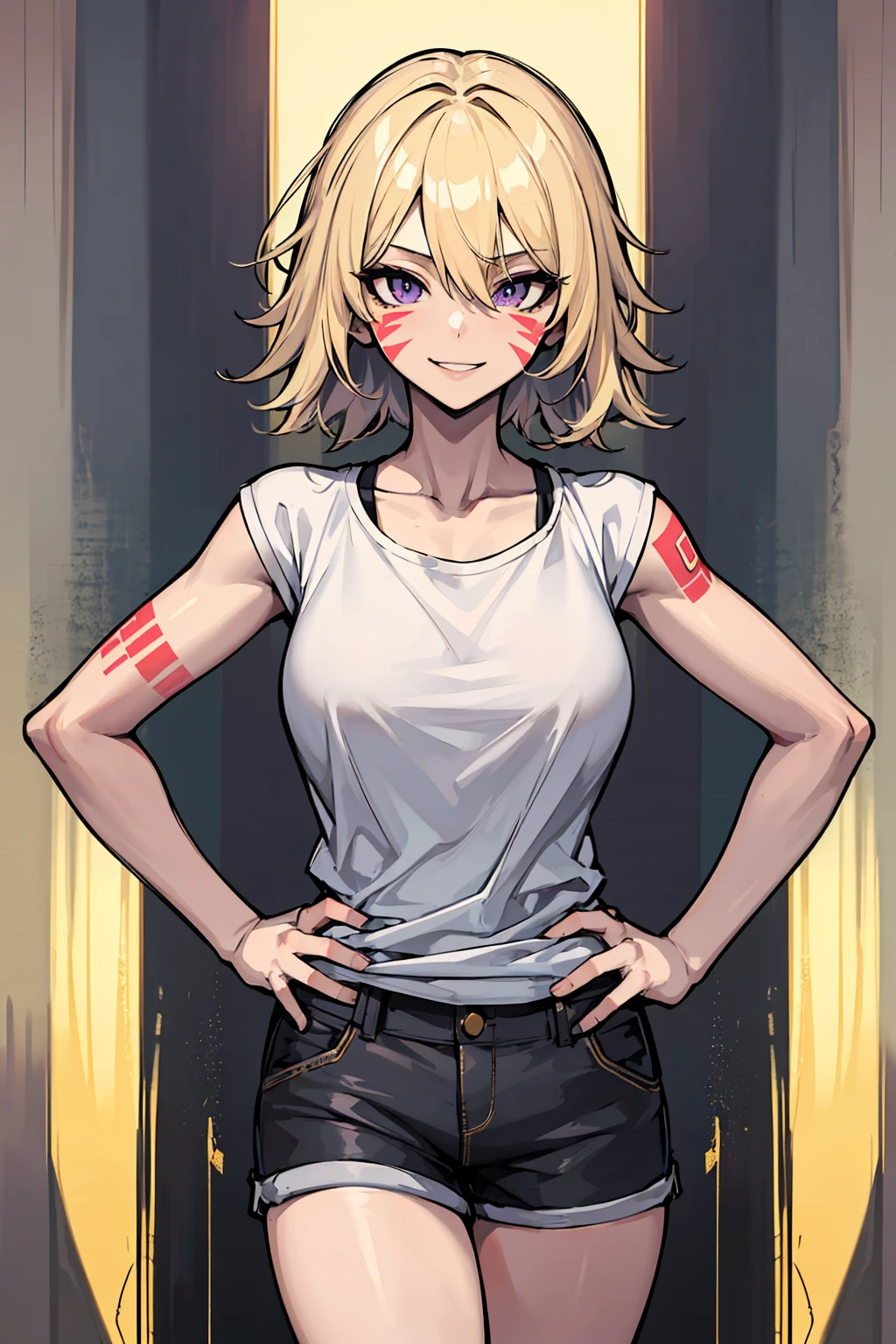 raw photo, (1 American girl), 25 years old, bob hairstyle, blonde hair, slim body, fitness figure,, in overalls, (black overalls), in an old workshop, dim light, topless with t-shirt  big  slim shape walk  behind farm