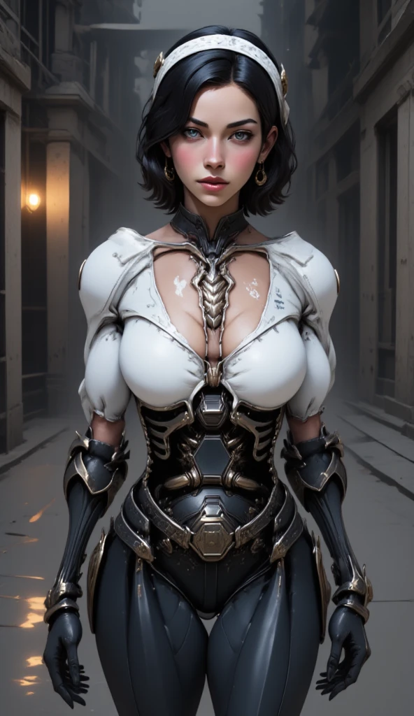 Tia is shown to have a fairly slender figure. She has white-grey hair , she has short hair and large pale green eyes,(​masterpiece:1.3)、(top-quality)、(8K,4K),(Intricate details)、(1girl in)、 (digital) 、(Club Room Detailound BDSM Bondage, all-fours, )) ,Red Bondage Tape、Best Quality、Detailed finger、Detailed legs、Detailed legs、Detailed hand、Symmetrical face、Beautiful eyes、Near future、cyberpunked、Tube of the machine、wiring、electric wires、pipes、machinery、Erosion on machines, cleavage exposed, big breasts, superior quality, many details, Puri focus  Sharp and realistic