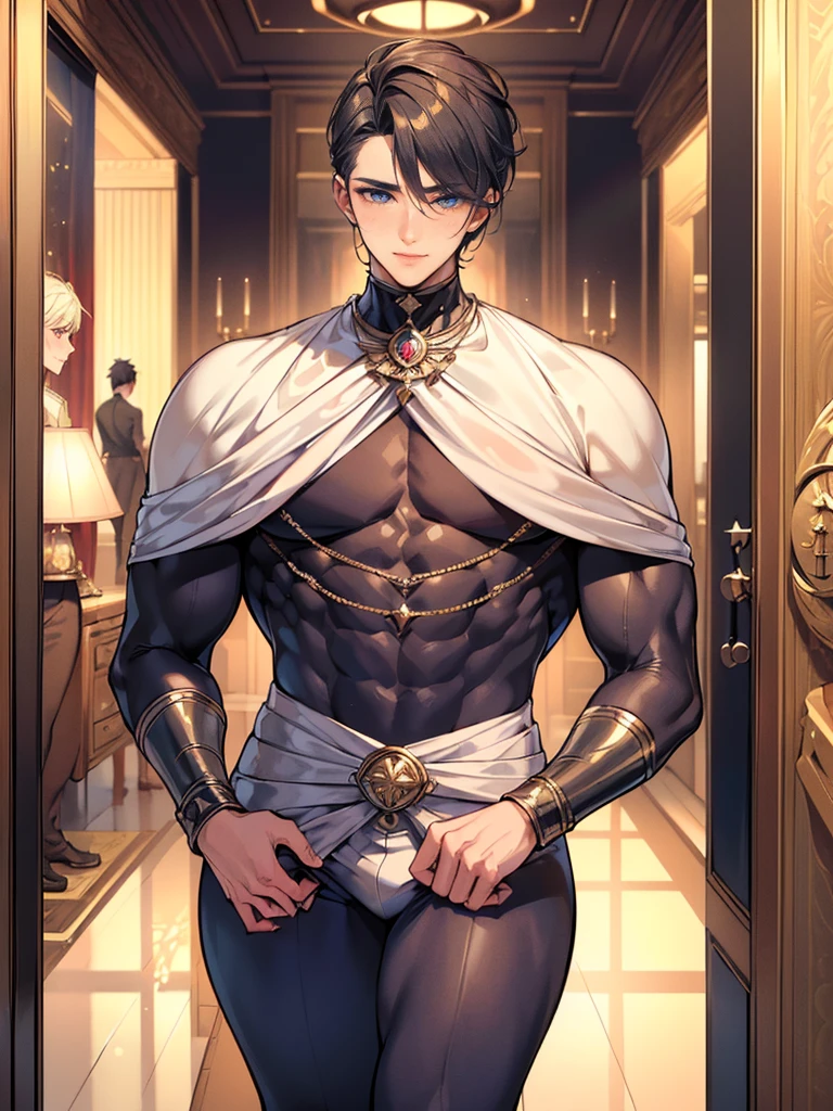 (masterpiece, best illustration, extreme light and shadow), a beautiful man, ((Brown Skin )) , Shaved head , Crop Top , Brown eyes , full lips , Clothing in the style of Honkai Star Rail  ,effeminate ,