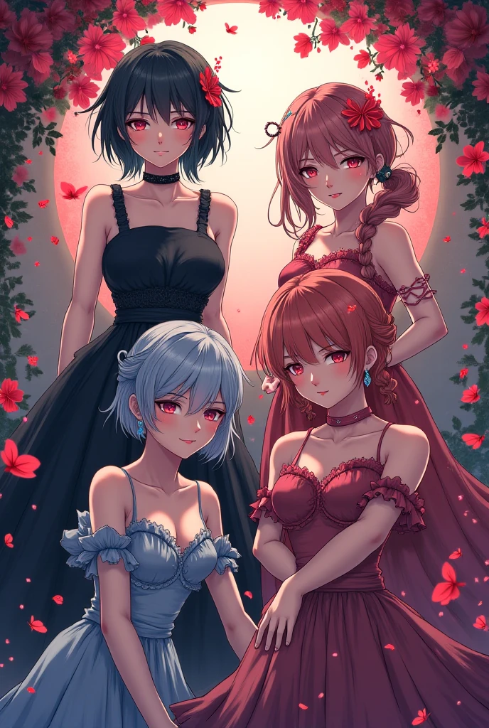 Close up portrait of people in dresses in different poses, Anime illustration by Ogura Yuuki, Topics on pixiv, Conceptual Art, Anime girl in a black dress, Girl cartoon character design, Anime Character Reference Sheet, whole body!!, In a dress, Anime Character Design, best Anime Character Design, anime whole body illustration, single character whole body