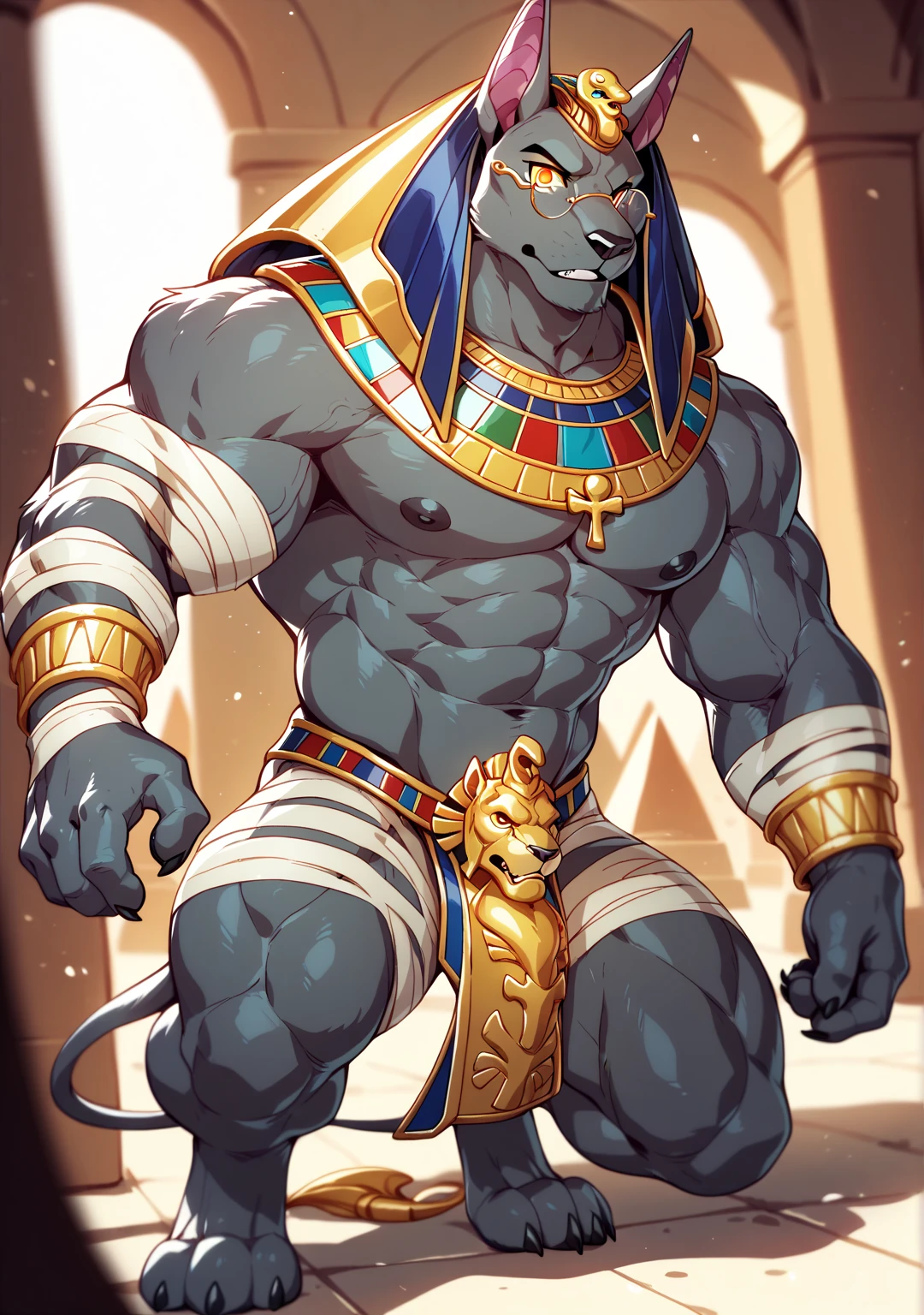 ((realista)), upload em e621, por Garmash,Ruan Jia, darkgem, anthro, macho, ((( pelo fofo detalhado))), ((Double Biceps)), pintura realista detalhada, (((biceped))), (((sombreado))) detalhe extremo, ((Anubis)), tanga, corpo preto