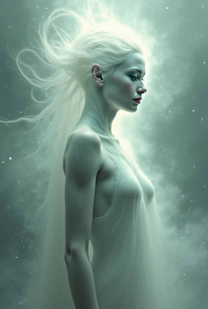 (1 boy, dreamlike, albino tall lathy androgynous male Ice Queen, hoarfrost, pristine, precious, fragile beauty, translucent, thin neck, frail shoulders, flat chest, soft belly, male crotch, curvy hips, thick thighs, massive buttocks, his penis is icicle and his testicles are made of ice thus very fragile easy to break and fall off like an icicle and vulnerable to heat, he is immortal while he is cold but he can be shattered like glass and the warmth of love will kill him)