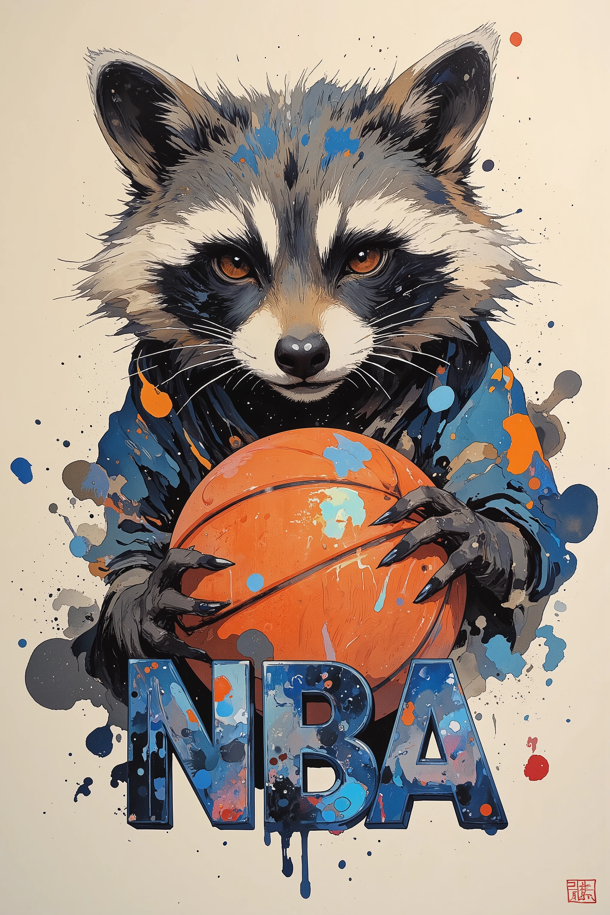 
(((article, "NBA ", Add text"NBA", holographic big font) {x},(best quality)))、(super high image quality)、(Super Detail)、(detailed description)、(Best CG ))、(masterpiece)、ArsMJStyle、(Zen ink wash painting)、raccoon , basketball,シュートフォーム