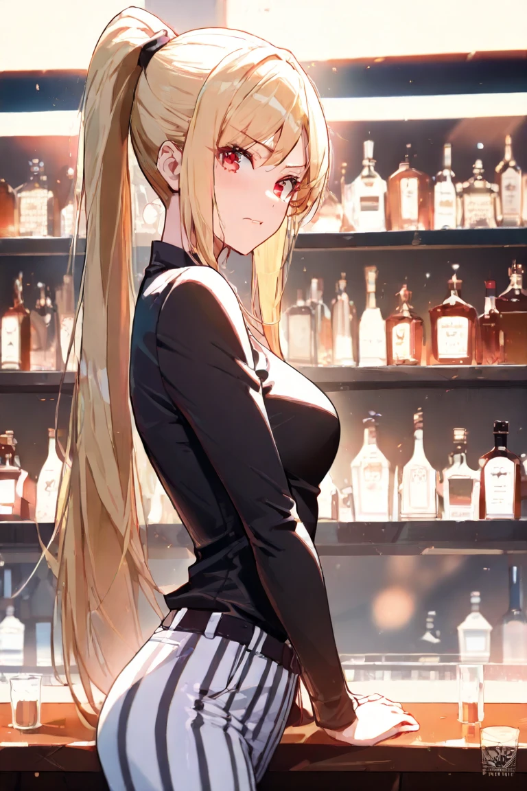 最high quality、best image quality、masterpiece、girl((20-year-old、 By becoming、vest bust、medium bust,wide open breast tea、shining eyes, blonde、long hair、thin,highest valley、ponytail、sunglasses、denim pants、white shirt、Jeans、smile、full body tattoo,diamond earrings、Wristband、necklace,bubble gum、selfie pose)),high quality、beautiful art、background((Tokyo、bar))、Flight、debris flies、Depth of written boundary、movie、visual art、perfect art、8k,genuine、