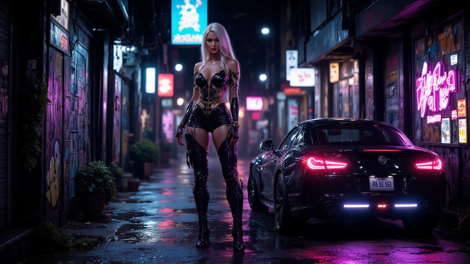 cyberpunk aesthetic, light eyes, cybernetic hombre (pale skin:1.9), detailed face, pretty face, rouge, good texture, strong shadows, bright, little , Skinny, Transparent clothing, idiot, seeking out, Camera down, energetic pose, dynamic poses, athletic, 8k, fangs, detailed, tattooed, direct dark light, street background, balcony, neon lights, of colors, evening, wet clothes, detailed nipples, naked, without underwear, weapon mechanic, wet, fiber muscles, strong woman, little nose, large eyes, great quality, jewelry, purple filter, retail vagina, wet underwear, direct neon, light, naked , focus face,, rosa, Hair, Cyberpunk 2077, Edgerunners, Rewarded accommodation, gothic legs, lasers,, thin underwear, erect nipples