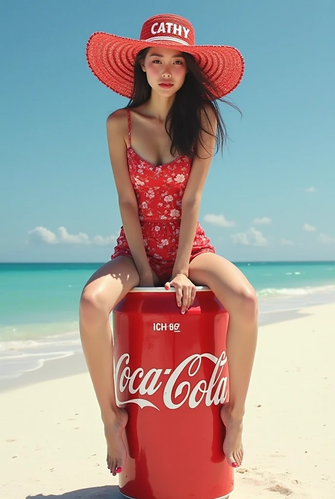50's, a girl stand in bikini, holding coke, sun glasses, (pinup:1.4), cartoon, hdr, soft shadows, closeup