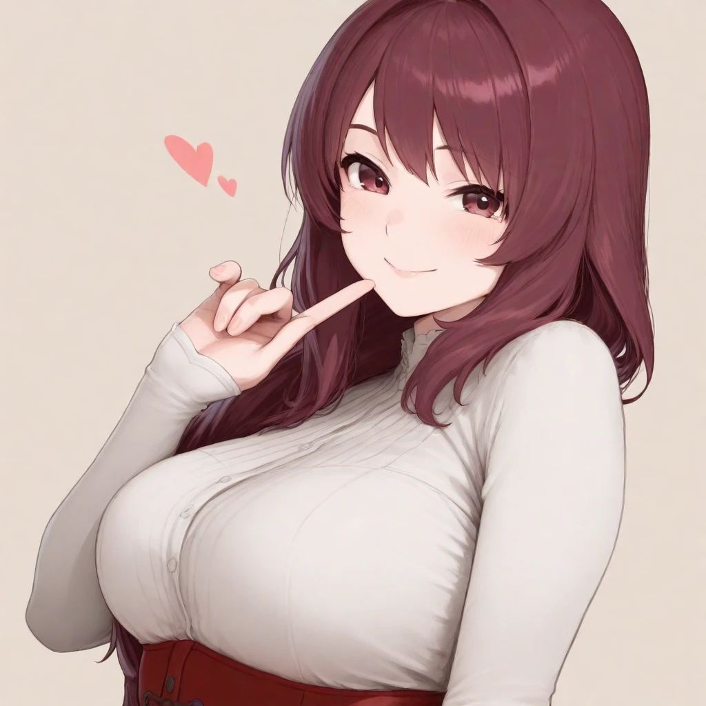 slender, mature female, 1girl, brown_hair, breasts, blush, long_hair, nude, jewelry, animal_ears, necklace, large_breasts, smile, monster_girl, wolf_tail, tail, cleavage, eyebrows_visible_through_hair, wolf_ears, 1bangs, heart, hair_between_eyes, sidelocks, solo_focus, solo, collarbone, bare_shoulders, speech_bubble, fang