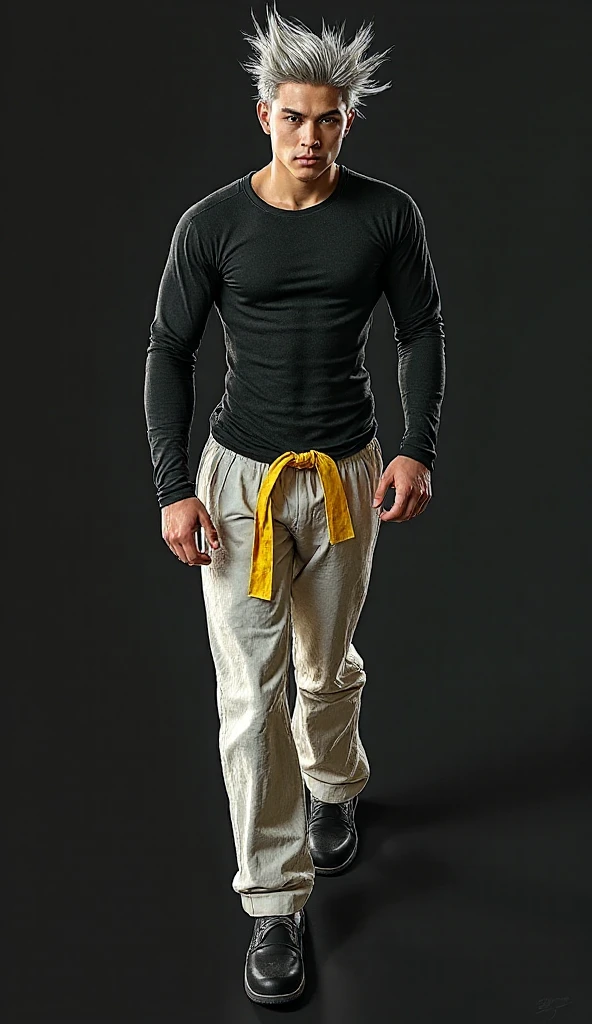Full Body photorealistic handsome Hunky orange haired Ichigo in action