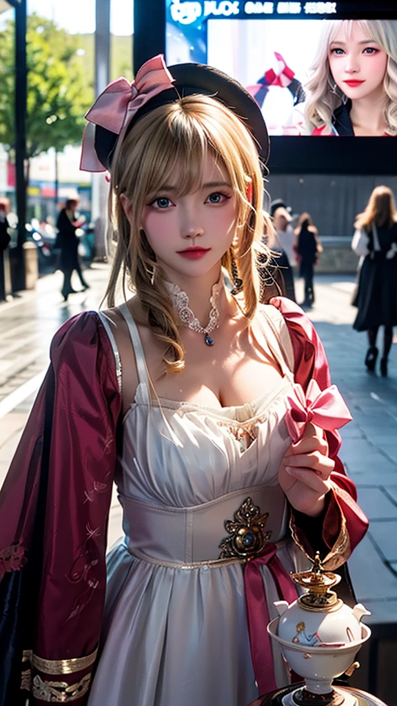 18 years old, japanes, bokeh photography, (soft focus):1.2, out-of-focus highlights, dreamy ambiance, glowing circles, mesmerizing depth, (((photo RAW))), photorealistic, studio photo, hyper detailed, highly detailed, organic tracery, perfect composition, sharp focus, realism, hd, 35mm photography, 8k), masterpiece, award-winning photography, ((realistic)), (real), (((best quality))), ultra-detailed, extremely detailed, (full body), (((from below))), ((beautiful)), dynamic angle, ((Gothic clothes)), (large breast), (((obscure the background))), (night), dark, a pretty female, romantic makeup,face focus, naughty face, solo, beautiful blonde hair, straight hair, blunt bangs, long twintails, beautiful eyes, lip, shiny-glistening, gleaming, clothed,