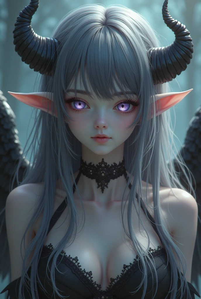 ((best quality)), ((masterpiece)), (detailed), 1girl with a black horns and with a black wings