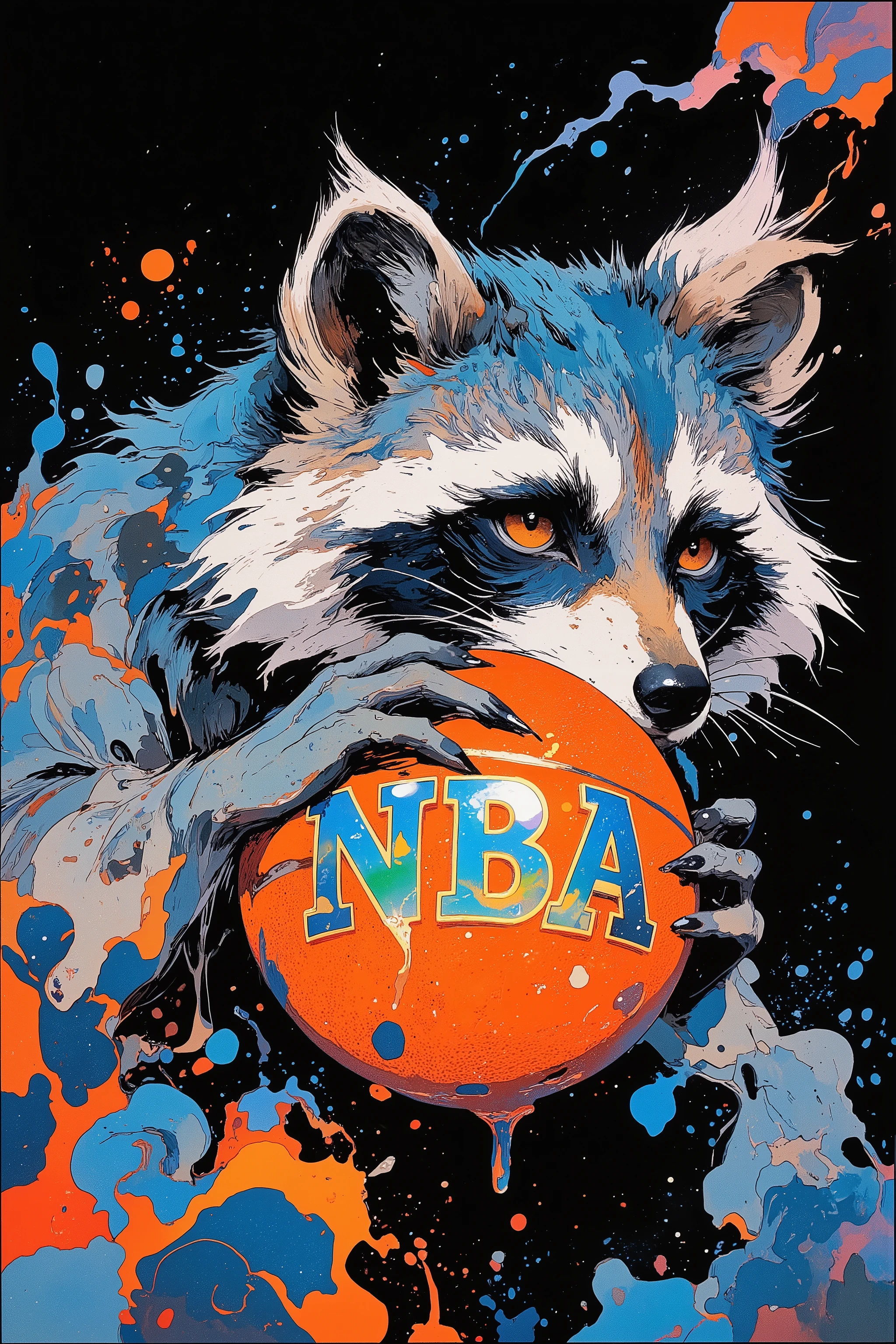 
(((article, "NBA ", Add text"NBA", holographic big font) {x},(best quality)))、(super high image quality)、(Super Detail)、(detailed description)、(Best CG ))、(masterpiece)、ArsMJStyle、(Zen ink wash painting)、raccoon , basketball,シュートフォーム,躍動感のある動き