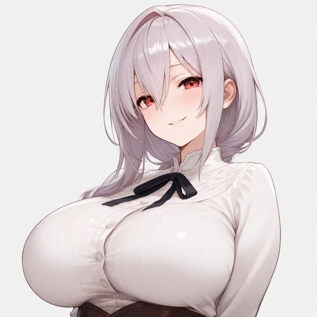 highly detailed, masterpiece, source_anime, 1girl, solo, velouria, detailed face, licking lips seductively, black streak in hair, animal ears, wolf tail, huge breast, looking up at viewer, from above, fishnet shirt, nipples visible through clothes, fishnet stockings, tiny skirt, crotch exposed, pussy, pussy juice, sweating, heavy blush, heavy breathing, seducing face, half open eyes, smile, standing in medieval alleyway