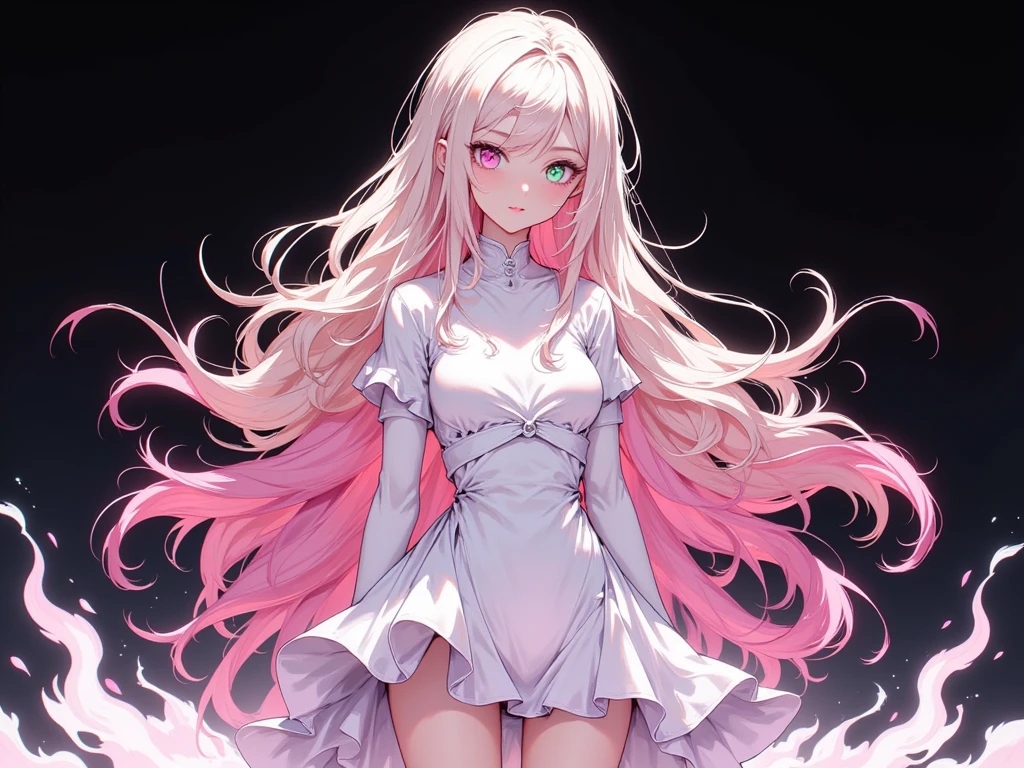 Best Quality,High resolution,8k,(plain white background, no patterns, no textures, just a plain white background:1.3),Masterpiece:1.2),beautiful girl,Shiny pink hair,messy hair,Pink eyes,She wears a white shirt over her underwear.,Light blue long skirt,Gentle look,A refreshing look,smile,Best quality,Best Quality,Aesthetic and aesthetic:1.2,Best details((Super detailed))(High-definition CG illustrations),Slender body,smile,blush,cute,Scrounge,Looking up,Being spoiled,super model,(focus face)