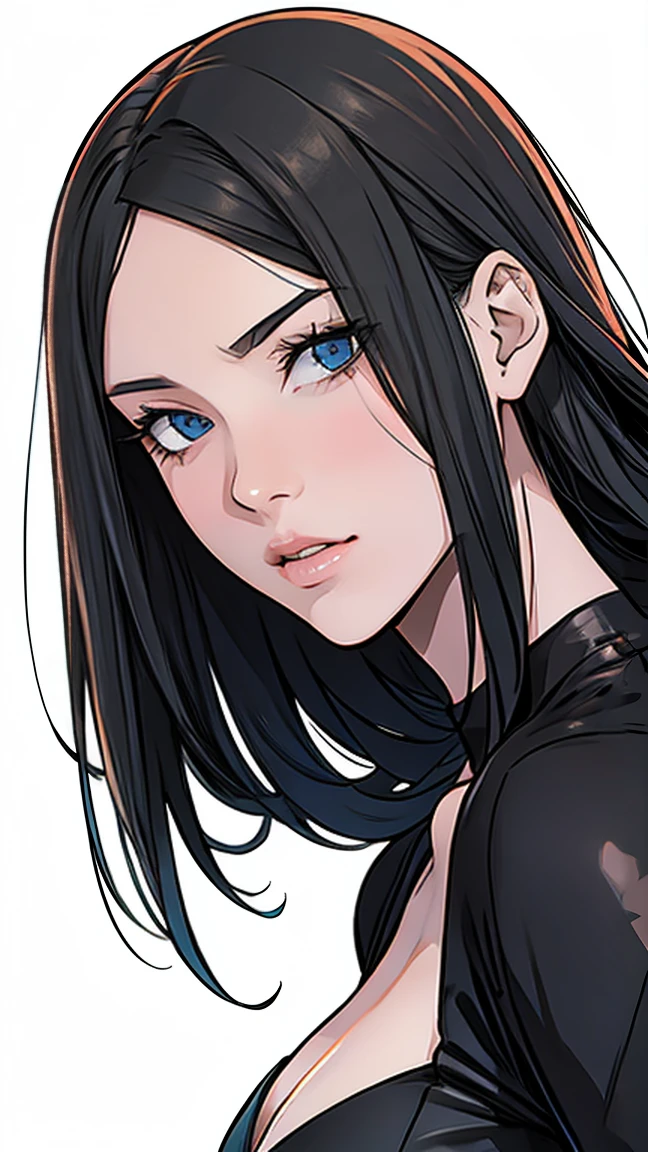 {8k image}, squall leonhart (FF8), {feminine version, gender bender}, long hair, pointed nose, fleshy lips (red), {looking directly at the viewer}, {facing forward}, {perfect anatomy}, {image focused only on the face}, {face portrait}, sweet expression, white background