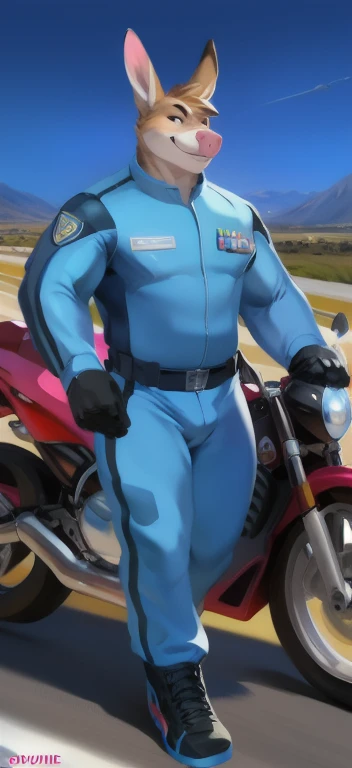 Wolf, wearing, [[motogp leather suit]]black, standing, erection, big, dick, precum