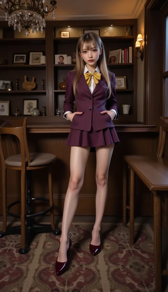 masterpiece, best quality, highres, ultra-detailed, (night:1.5),
1girl, aakay, long hair, saunders school uniform, blazer, grey jacket, long sleeves, open jacket, wing collar, white shirt, (necktie:1.2), (red skirt:1.3), (tutubd), black pantyhose, <lora:å¾å¾çå¨ä¸ï¼5Dæ³¢å¡åç¹é»è²è¿è£¤è¢ä¸è¢ï¼_v1.0:0.6>, shoes, <lora:kay:0.9>, (long wavy brown hair:1.3), (half of flat fringe:1.3),
(Sitting in a chair in my office, with a high-rise cityscape outside the window:1.2), cowboy shot, smile,