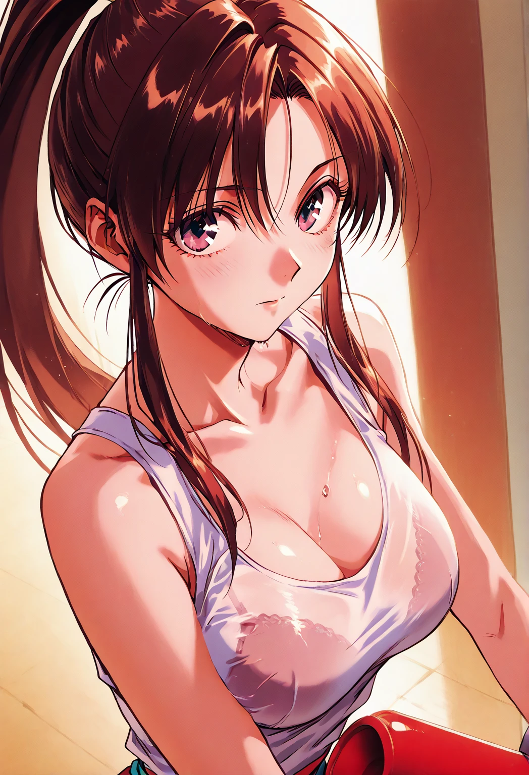 kurokoshirai, kuroko shirai, Brown Hair, Long Hair, (Parted bangs:1.5), (Brown eyes:1.7), Ringlet, Twin tails, hair bow, bow, red bow, (Big Breasts:1.5),
break,Detailed Badminton Costume:1.4、White Pantyhose:1.2,Twin tails、
break looking at viewer, whole body,
Breaking into a dorm room、
break (masterpiece:1.2), highest quality, High resolution, unity 8k wallpaper, (shape:0.8), (Beautiful and beautiful eyes:1.6), Highly detailed face, Perfect lighting, Highly detailed CG, (Perfect hands, Perfect Anatomy),blush:1.3、Sweat on the face:1.5、still、Grinning mouth、Sweaty、whole bodyポートレート、Hollow Eyes
