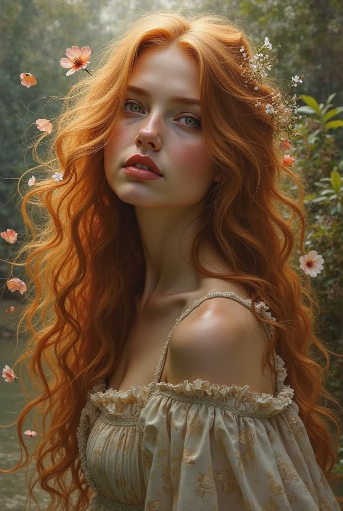 And a woman with fair skin, curly hair, This woman has big breasts and ass and she is very hot and sexy, has a penis, and she is naked