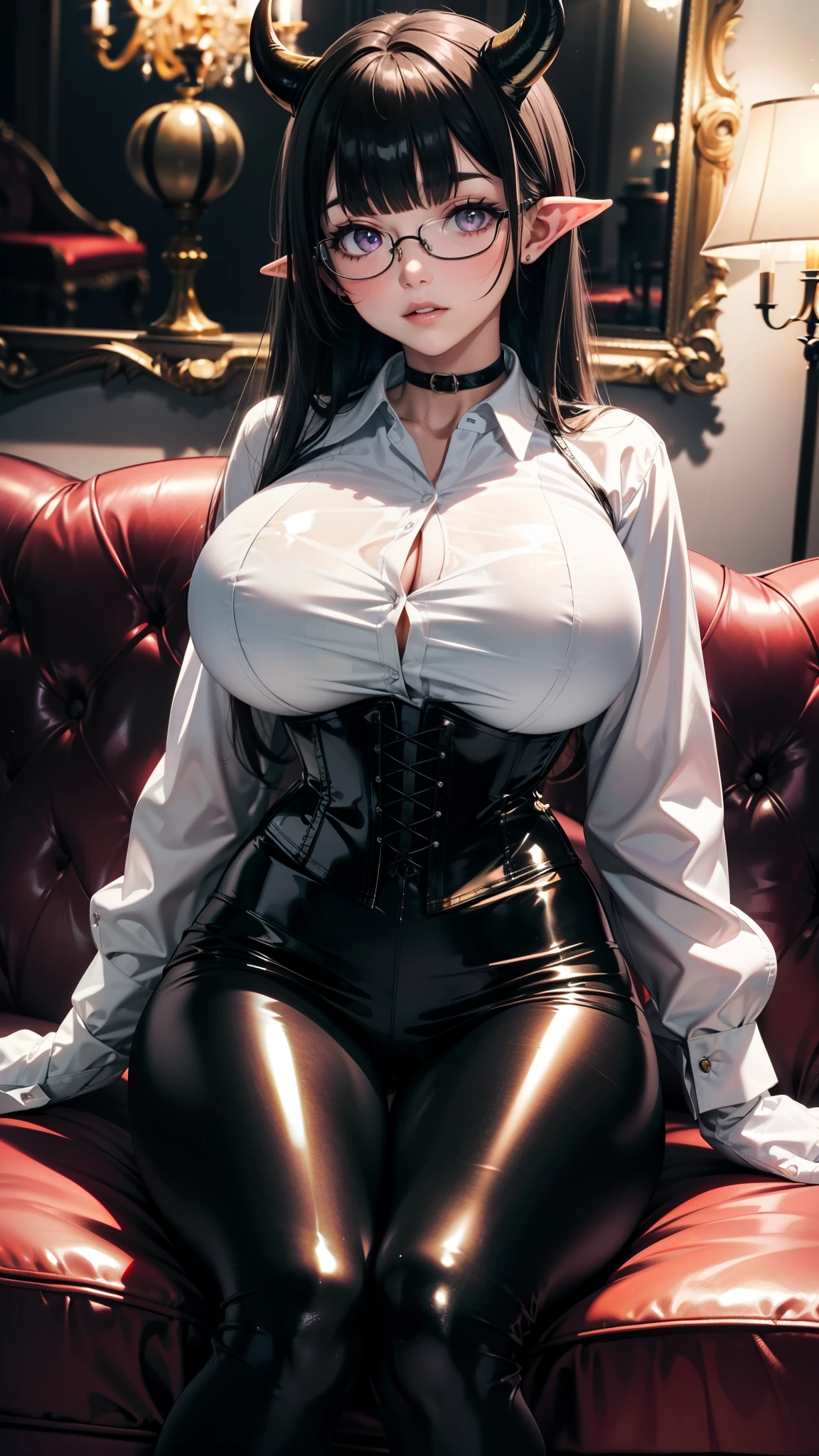 Photorealistic, high resolution, A Japanese Police woman named Kimmi, solo, heavy makeup, Hips up, (standing in a bedroom) (Detailed face), Black hair, Long hair, red underwear, red lace Panties , skirt, fishnet Stockings. Fully clothed. Opened police shirt