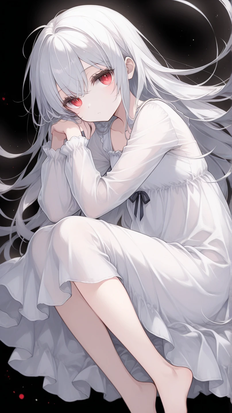long hair, hair one side up, hair strand, long eyelashes, color contact lenses, ear blush, high slit skirt, Stunning, Exquisite, Comely, Charming, Aesthetically pleasing, Side ponytail, hair over one eye, brushed eyes, diagonal bangs, ribbon, hair ribbon, evil eyes, heterochromia, Crystal Pupils, highest, Lace Stockings, ray tracing, high detail, glowing light, high details, super detail, high quality, 1080P
