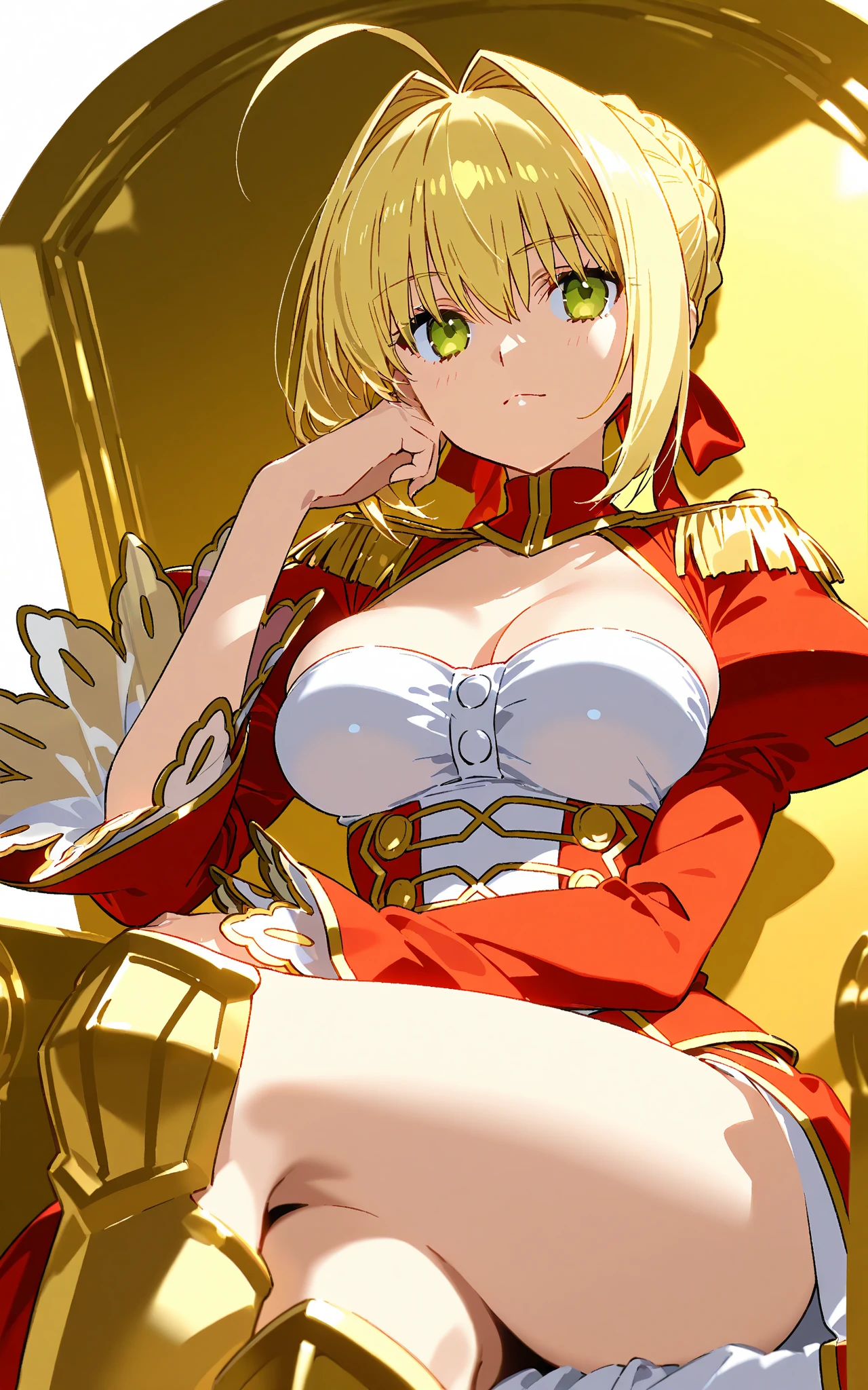 <lora:last_encore_nero:0.8>,
masterpiece,best quality,1girl,solo,fxle_anime,nero,blonde hair,large breasts,
long dress,red dress,cleavage,white bra,long sleeves,nice hand,good hand,