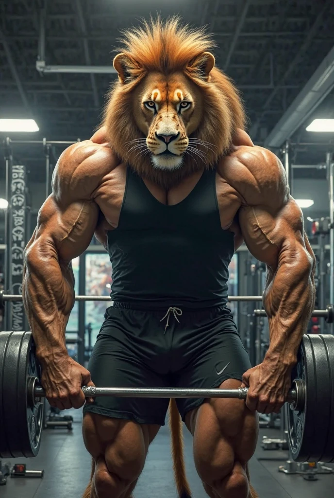 a muscular, sweating, heavy breathing man in a gym, wearing a lion furry costume, (best quality,4k,8k,highres,masterpiece:1.2),ultra-detailed,(realistic,photorealistic,photo-realistic:1.37),extremely detailed muscles, detailed sweat, extremely detailed face, detailed lion furry costume, dramatic lighting, high contrast, cinematic composition