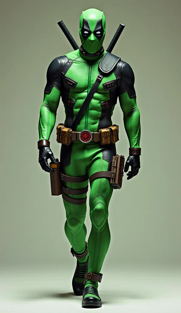 hyper realistic deadpool with fully green outfit