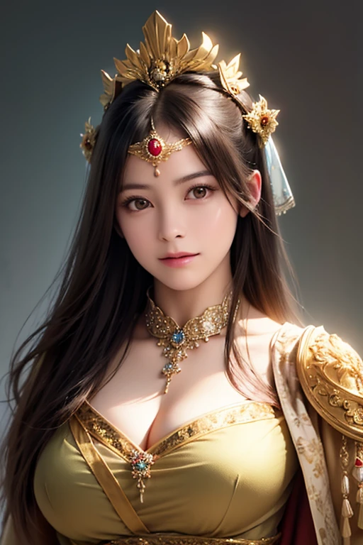 Absurd, Ultra-detailed, High quality, masutepiece, Detailed face, Beautiful eyes(Detailed eyes), Greek mythology, Goddess, hera , Deities々Queen of, Impressive and captivating, The characteristics are classically beautiful, with high cheekbones, A perfectly proportioned face, Eyes depicted as large and seductive, Hold a strong gaze, Golden hair , Goal hair is rich and flowing, Flowing down her back like a wave , Wearing an elegant robe decorated with intricate patterns , Her beauty is not superficial、Embodying the essence of power, Authority, And majesty、And tears are overflowing from the eyes、mournful、very sad、