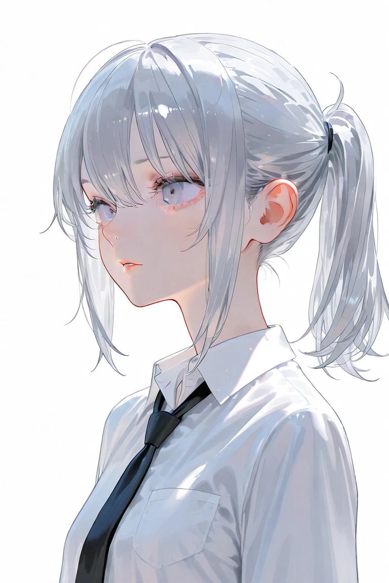 ponytail、 Silver Hair、Tie low、thin lips、Perfect picture、anatomically correct