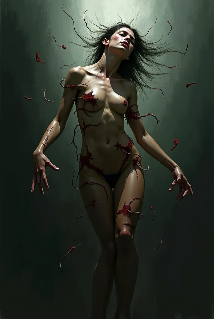 Woman with many injuries