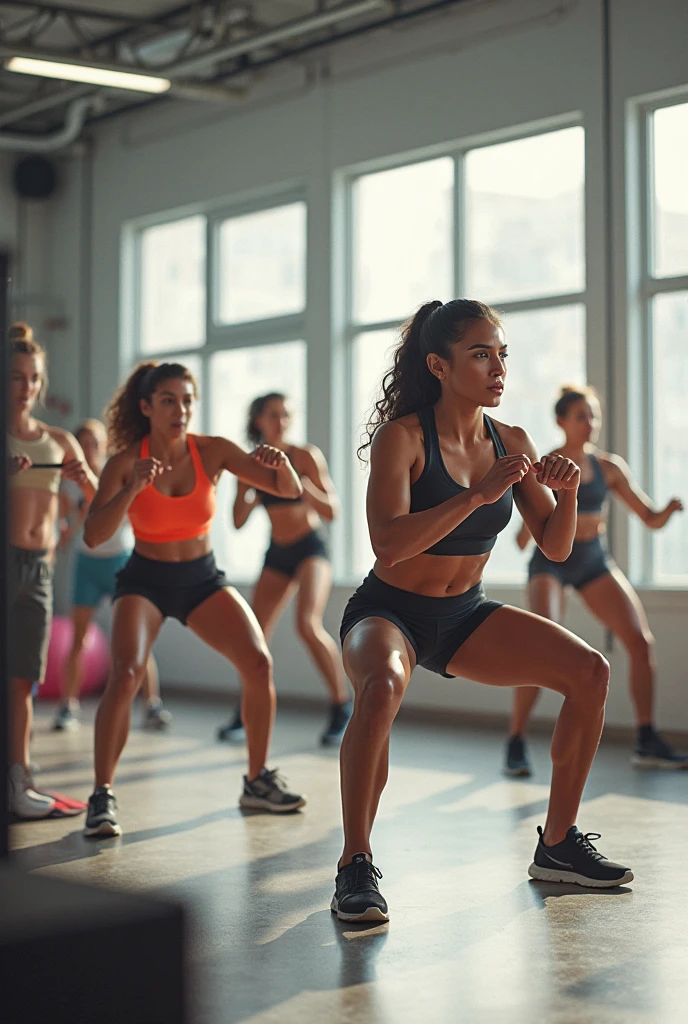 Several crazy people exercising in a gym