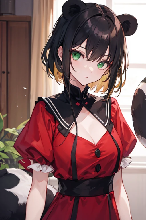 NSFW,masterpiece,Highest quality,High resolution,Super detailed,marnie_\(pokemon\),Aqua Eye, Black Choker, Red ribbon, Pink Dress, jewelry, Black jacket, Open clothes, Long sleeve,Small breasts,blush,(Pokémon Center)