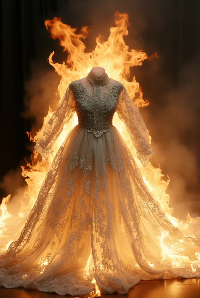 Seven white color wadding lehengas on Mannequin are Burning in white color fire