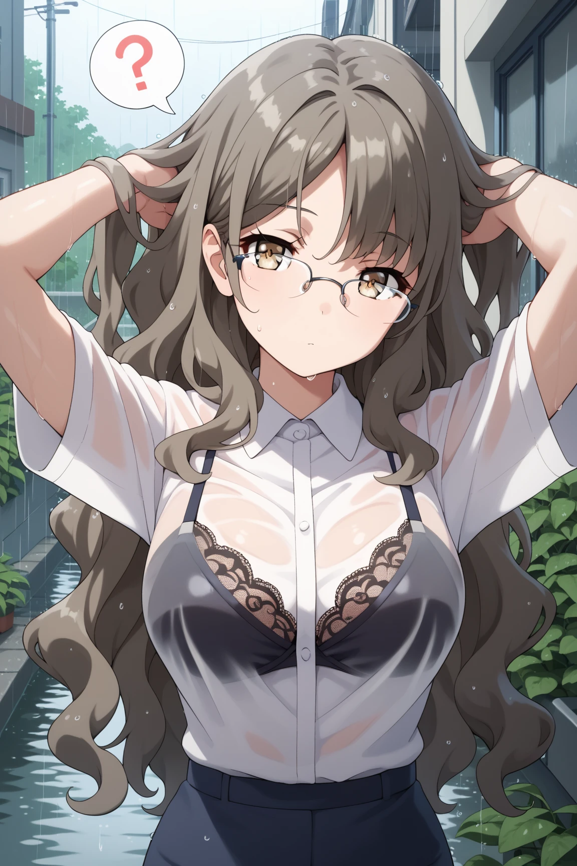 masterpiece, anime,highest quality, 8k wallpaper, Very detailed, 1 girl, (lycoris recoil),(Nakahara Mizuki)Blonde, Long Hair, Fine grain, Large Breasts,Red glasses, Exposing shoulders, Pure, A kind smile