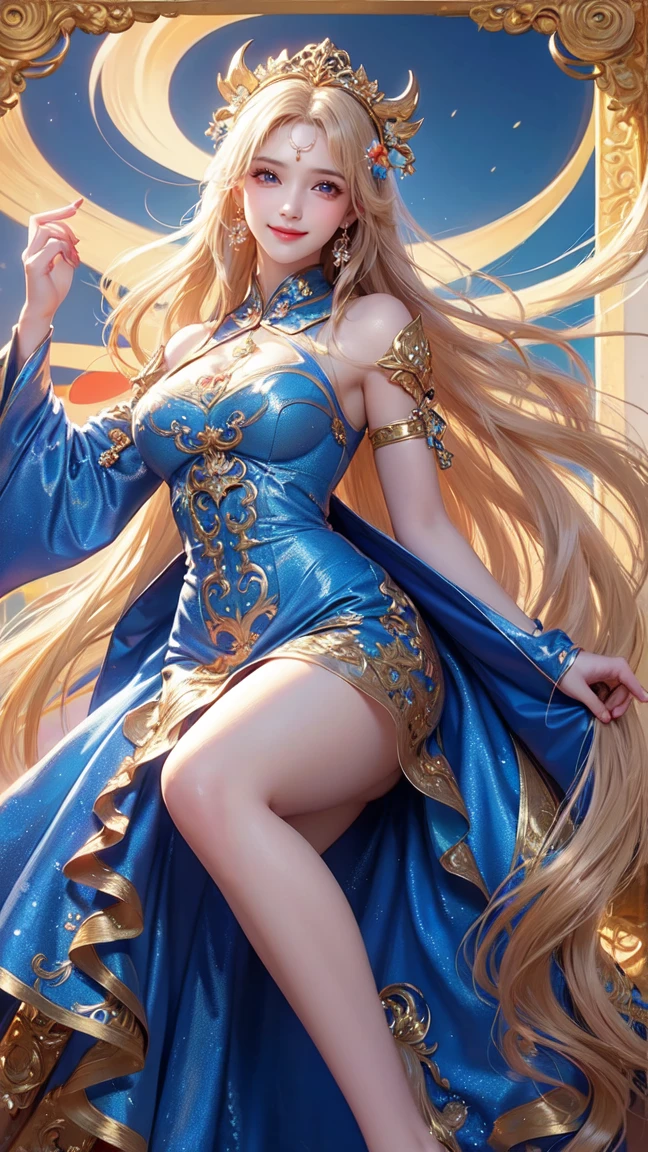 (Enrich the picture,Masterpiece level quality)Beautiful 8K CG artwork,Goddess-like posture,Kneeling exercise,Slim and soft,Translucent skin,Yellow hair、The beauty of extra-long hair, Super Long Straight Hair,The skin is fair and juicy,Underwear uniforms,Perspective Part 1.2x enhanced silhouette effect,Exquisite transparent blues pattern in pajamas,The details are intricate and exquisite,The background is slightly blurred,Charming and lustful leg seduction,Drool,Extra-large big breasts,Blush,Japan goddess,Perfect body slim curves,