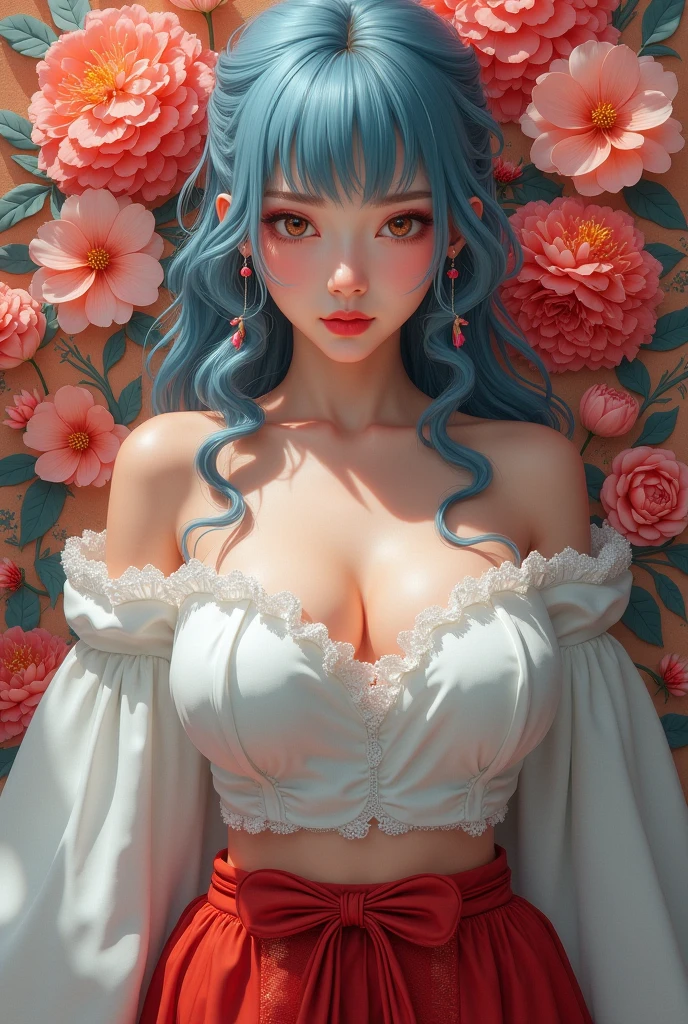 /offcial art, Unity 8k壁纸, Ultra-detailed, Beautiful and aesthetically pleasing, tmasterpiece, best qualityer,  (s fractal art: 1.3),  flower，Underage girls,  5，(Hairstyles: Long hair) Ocean, Extremely detailed, dynamic angle, Cowboy shot, The most beautiful forms of chaos, vivd colour, romanticism lain, Seafoam, Buble, cute big breasts, --auto --s2