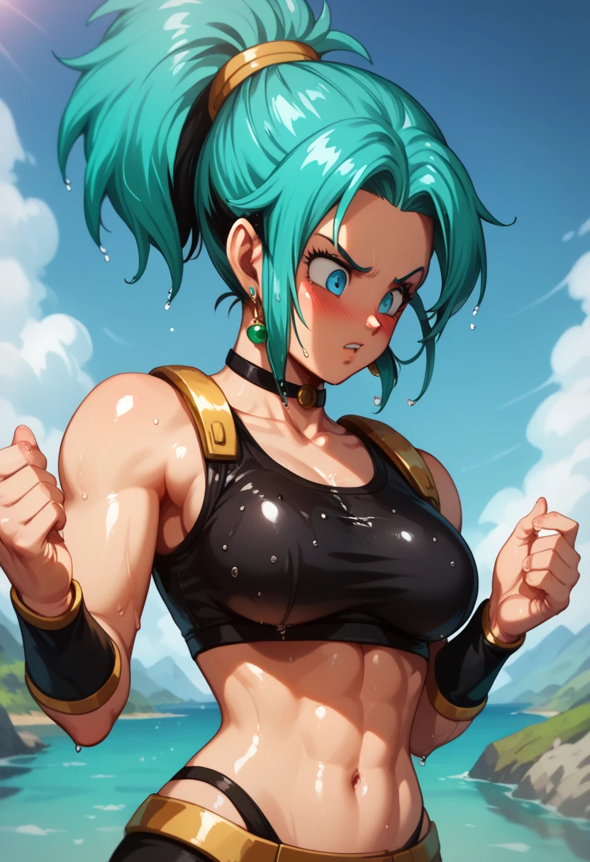 (anime) . Female (woman ((Kefla))), (blue eyes + neon green hair + purple bikini + female Broly + on the beach)  . (Masterpiece: 1.8), (64k quality), (final fantasy artwork concept), detailed (manga eyes + hair + clothes + body + face + colors + shoulders + eyes (globular + transparent + liquid) + (sharper drawings) + (shiny jewelry) + (clothes folds) + (rounded eyes) + (consistent clothes) + (clothing features) + (eyes line), better (colorful + (coarser line) + (black line) + finishing . [Drawing] (Anime (Manga (Comics))) + (Coarse Line: 1.8) + (Black Line: 1.8) + (Color: 1.8) + (Clean: 1.8) + (Contrast: 1.8) + (Black Outline: 1.8) + (adjusted colors: 1.8) + (shadow set: 1.8) + (manga eyes: 1.8) + ((muscle: 1.8)) + ((bodybuilder: 1.8)), ((made homogeneous: 1.3))