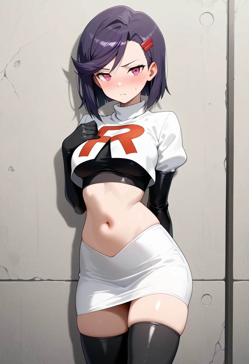 misatokatsuragi, misato katsuragi, long hair, (brown eyes:1.5), blue hair, (purple hair:1.2),
BREAK hat, jewelry, earrings, beret, red headwear, team rocket,team rocket uniform,white skirt,crop top,black thigh-highs,black elbow gloves
BREAK looking at viewer, (cowboy shot:1.5),
BREAK (masterpiece:1.2), best quality, high resolution, unity 8k wallpaper, (illustration:0.8), (beautiful detailed eyes:1.6), extremely detailed face, perfect lighting, extremely detailed CG, (perfect hands, perfect anatomy),