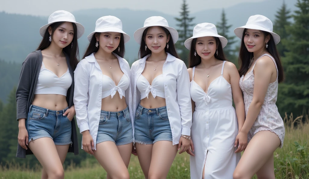 8k, best quality, masterpiece:1.2), (realistic, photo-realistic:1.37), ultra-detailed,((( 5 girl))), a man with a shocked facial expression surrounded by seven young Vietnam women wearing farmer's hat, (in sexy white bra and mini skirt) The women each has perfect athletic yet curvy body with big asses and natural breasts, some of them placing their hands on his shoulders or body. The background is vietnamese village hut with rural vietnam village. high-resolution camera, low-light photography, natural lighting, slight shadows, (((very huge round breasts))), (((full body shot))), (((best quality))), (((masterpiece))), 