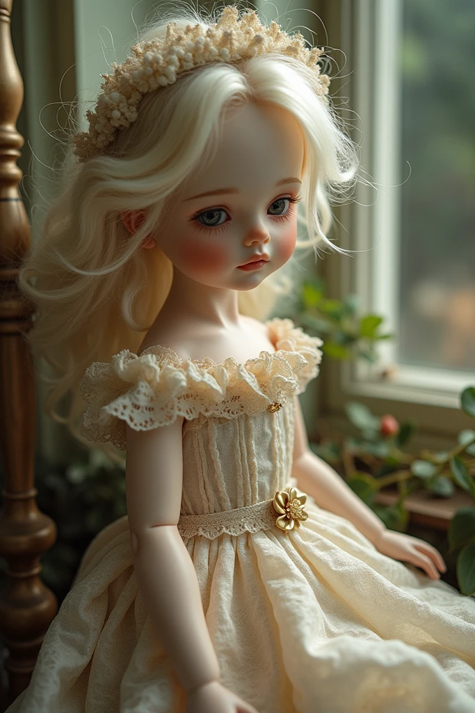 a beautiful realistic porcelain doll, highly detailed facial features, intricate dress with lace and ribbons, delicate hands and fingers, pristine condition, disassembled doll parts in a display case, hyper-realistic, masterpiece, 8k, photorealistic, physically-based rendering, extreme detail, professional studio lighting, vivid colors, elegant and graceful, porcelain skin, mesmerizing eyes, serene expression, beautiful young woman, hyperrealistic, immaculate, lifelike, flawless, breathtaking, stunning
