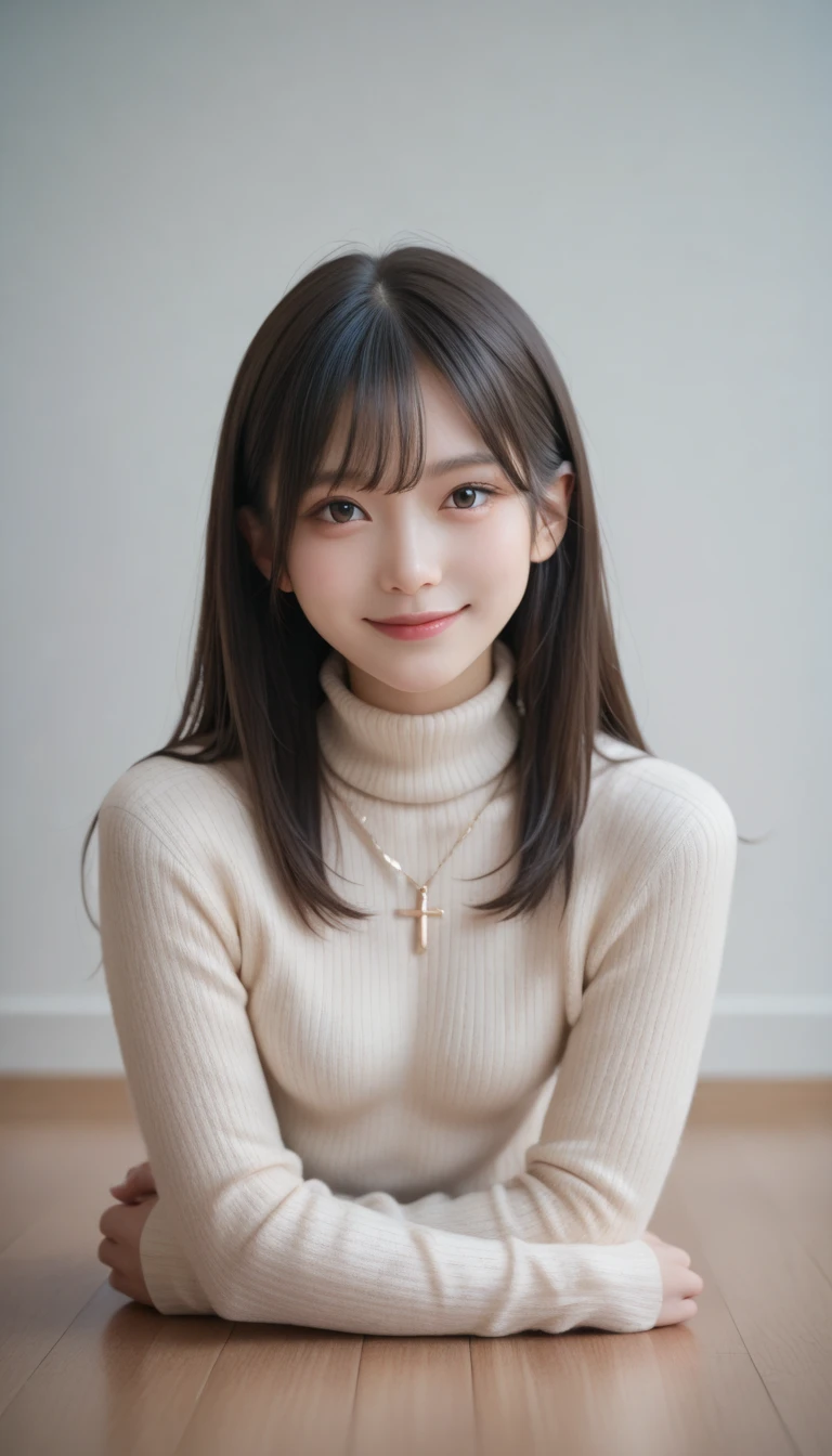 Top quality, realistic, perfect human body structure, very detailed, very delicate and beautiful, RAW photography, living room, professional lighting, luminescence, depth of field, single focal, full body, 13 year old girl, smile, brown hair, small head, ((big)), baby face, beautiful eyes, real face, realistic skin, detailed eyes, (fashionable hairstyle: 1.3), bangs, sexy pose, absurderes、Incredibly Ridiculous res、Extremely fine,