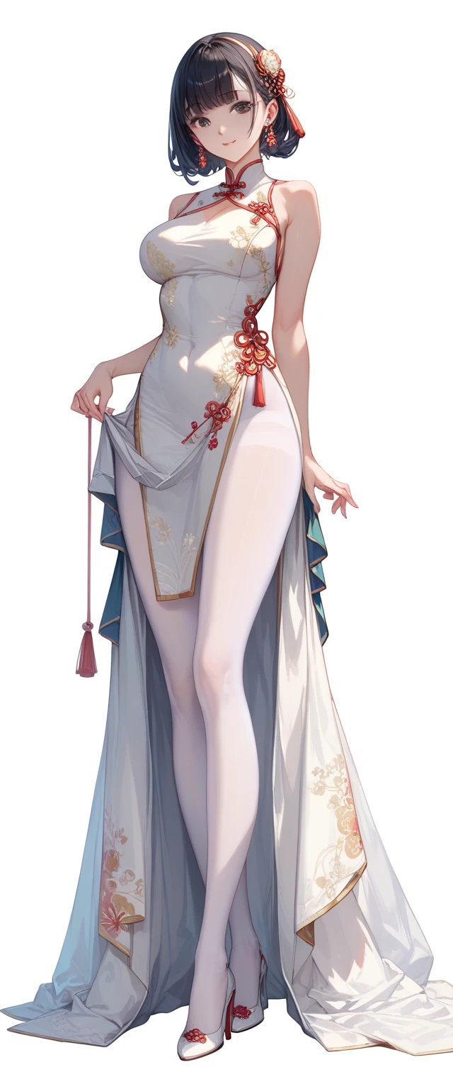 8k, best quality, masterpiece, (ultra-detailed:1.1), (high detailed skin), 
(full body:1.2), white background, looking at viewer, solo, 
<lora:funingna-con-v100:0.65:lbw=OUTALL>, (flnother:1.2), (flndef:-1.1), (flndance:-1.1), multicolored hair, blue eyes, white hair, long hair, 
<lora:LaGaSpringV2:0.8>, lagaspring, cleavage, china dress, 
(white background, simple background,:1.2), 
<lora:GoodHands-vanilla:0.55>, ( good hands, nice hands:0.5), 
(beautiful_face), ((intricate_detail)), clear face, 
((finely_detailed)), fine_fabric_emphasis, 
((glossy)), full_shot