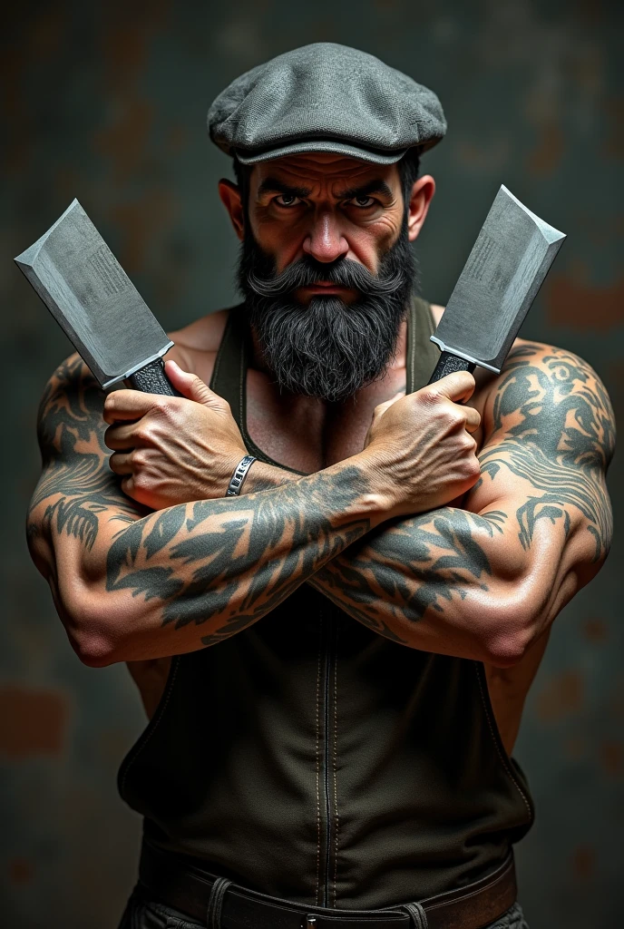 Masculine boy , knife in his hand, smiling like a killer, horror in his background and have lettering SANIE