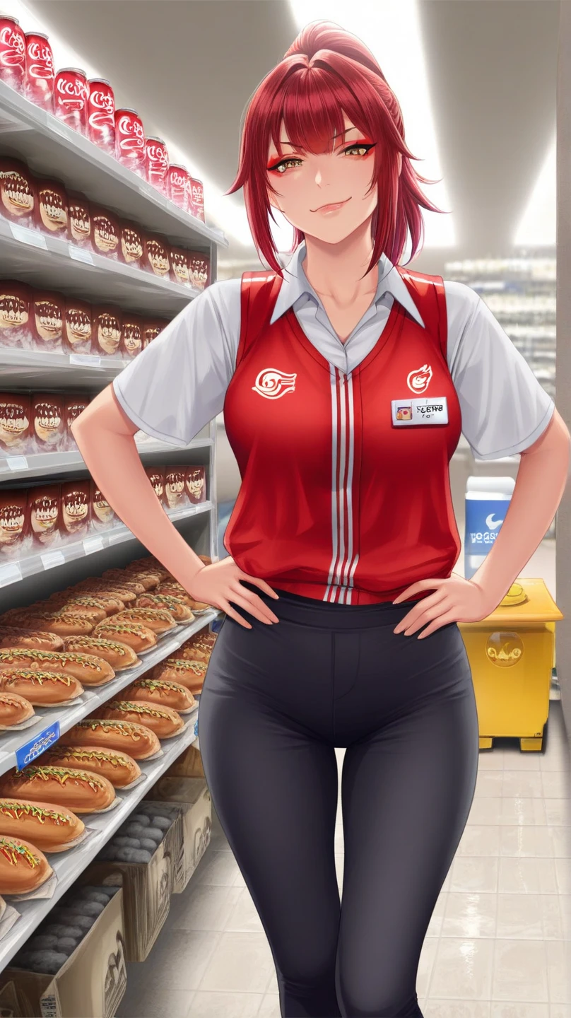 College boy. Boy. Male. Short hair. He is a handsome man, very disciplined and studious. He has a slim toned body and a thick rear, wears a black short short, making his voluminous large ass stand out. Male character. Orange crop top. Short Black messy boy hair. High quality. rear pointed at camera, holding a giant burger. In an abandoned store.