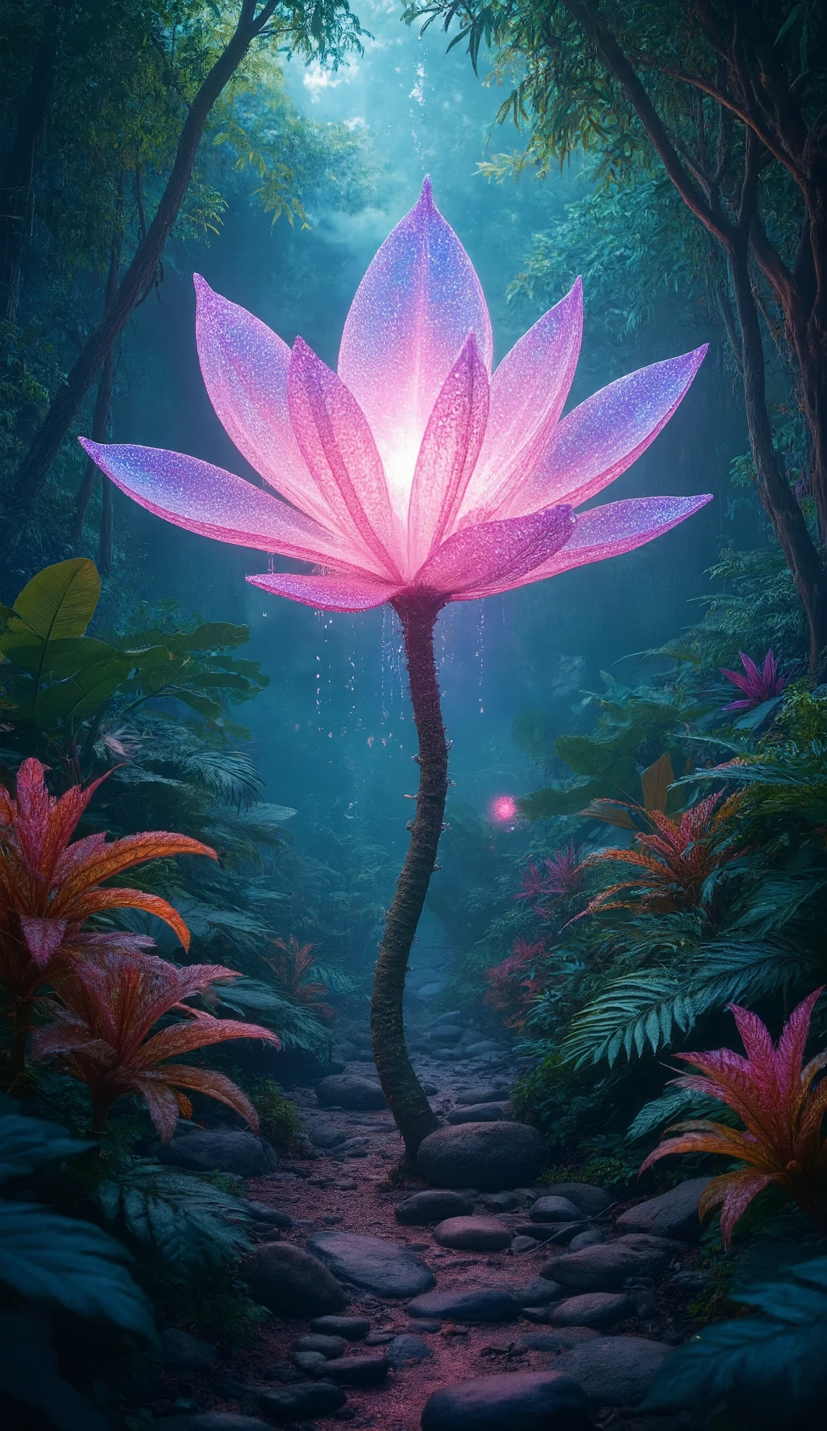 masterpiece、fantasyワールド、Highest quality、High quality dvd、非常にdetailsな8k壁紙、A vivid view of the world、World、colorful jungle landscape pictures、(Natural Scenery)、high resolution、photorealistic on the bed、非常にdetails、Popular on Artstation、Popular on CGSociety、complicated、details、Dramatic、RTX on、Magical Sparkling Flower、(fog)、fantasy、