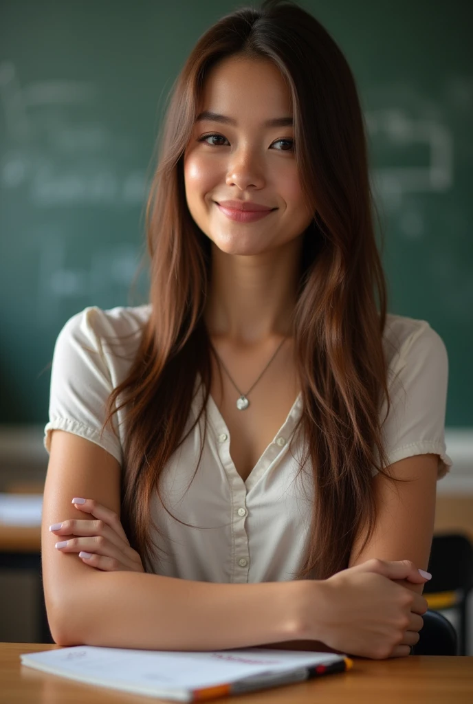 1girl, solo, face, teacher, black t-shirt, classroom, lean forward, grin, teeth, female focus, photorealistic, soft colors, masterpiece, high quality, (high detailed skin:1.1)
<lora:jessica_henwick_lora_v01:1> jhen92, mole