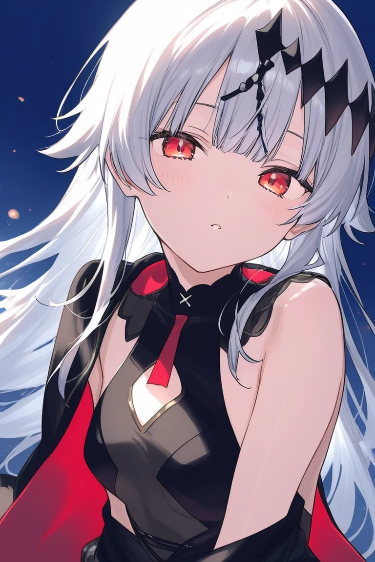 Rory Mercury, Rory Mercury, black hair, blunt bangs, hime cut, hair ornament, black lipstick, hairlong, angry face, makeup, (small chest:1.2), (red eyes:1.5), BREAK Gothic underwear, the perfect body (little chest:1.3) Hornny, BREAK in full growth, red shoes, BREAK Black Stockings, Black Gloves BREAK, black thighs, garter straps, gloves, gotik, Hair Bow, gothic fashion, puffy short sleeves, puffy sleeves, short sleeves, thighs, BREAK, starry night sky, night city, BREAK looks at the viewer, BREAK (Masterpiece:1.2), Best Quality, High Resolution, Unity 8k壁纸, (illustartion:0.8), (beautiful detail eyes:1.6), extremely detailed face, perfect lighting, extremely detailed CGI, (perfect arms, perfect anatomy),