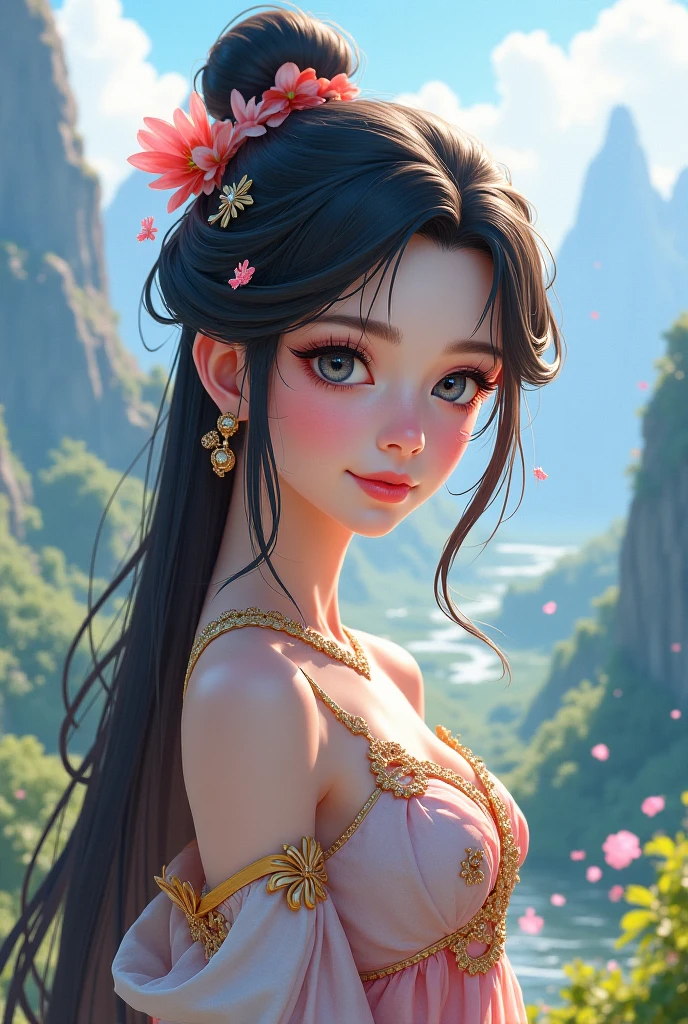 A beautiful girl, hair over the shoulder, clear eyes, smooth hair,full body portrait, comic illustration in the style of Jim Lee --ar 2:3 --v 6.0 designed digital art, trending digital fantasy art,stephen lau and artgerm, as seen on artgerm, artgerm julie bell beeple, stanley artgerm lau, artgerm and ben lo, portrait of , artgerm on artstation pixiv, exquisite and perfect facial features, the most beautiful big eyes, long eyelashes, sweet eyes with lying silkworms, pout, dynamic angle, ultimate picture quality, the highest precision, accurate and perfect human body, necklace, bust, close-up, outdoors, background is flowers and plants, long shot,