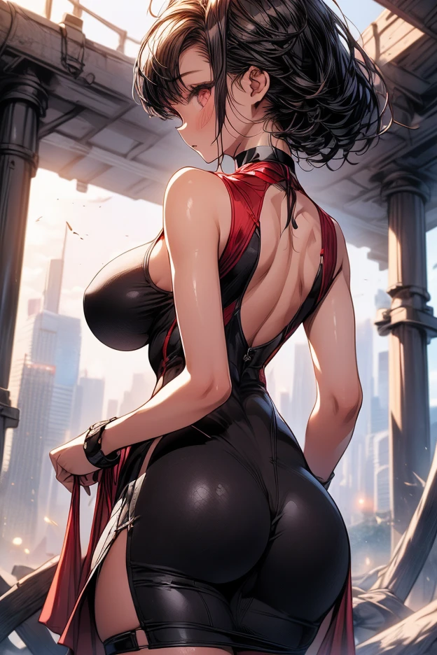 close-up of a 20 age chubby woman nsfw in a no dress, sleeveless, dark eyes, legs, long black ponytail hair, stunning beautiful artwork, maximalist, by artgerm, 8k anime artwork, 8k photo, trending on artstation.